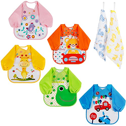 Lictin Unisex 5 Pcs babero con mangas larga EVA Impermeable con 2Pcs Pañuelo
