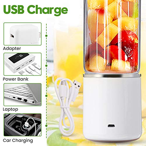 Licuadora Portátil, Vidrio Mini Batidora Exprimidor Eléctrico Extractor de Vaso, Fruta, Verdura, Smoothies, Milkshake, Recargable con USB, para Turismo, Deportes, 500ml