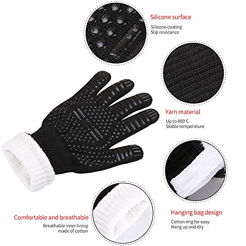 Liesun Guantes de Barbacoa, Guantes para Horno, Antideslizante Guantes de Horno Térmica hasta 1472°C/ 800°C, tamaño Universal, para Barbacoa, Microondas Hornear, Regalar un Almohadilla de Silicona.
