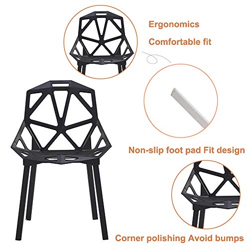Life HS Volver Hueco geométrica Plastic Chair Silla de Acero Restaurante Cafetería Silla de Comedor, S Tipo de Ancho y ergonómico Asiento cómodo humanizado Volver, para de Interior,Negro