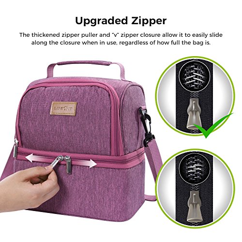 Lifewit Bolsa Térmica para Almuerzo con Doble Compartimentos Aislamiento,Multiuso Caja De Almuerzo para Hombres,Mujeres,Niños,Bebé,Bolso Térmico para Camping,Excursión,Playa Refrescos,7L,Rosa