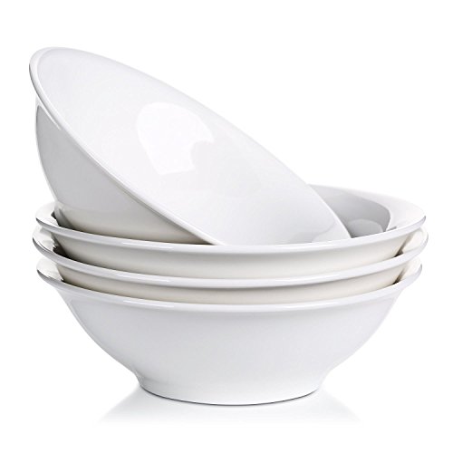 LIFVER 1300 ml Porcelana Cuencos de Pasta, Grande Ensaladeras, Blanco, Juego de 4