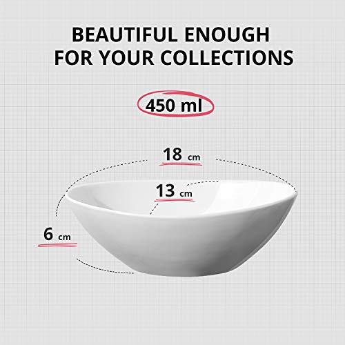 LIFVER 18cm / 450ml Cuenco de Sopa de Porcelana/Ensaladera, Blanco Natural, Juego de 6