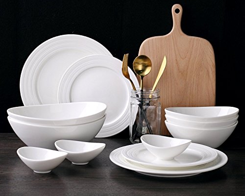 LIFVER 18cm / 450ml Cuenco de Sopa de Porcelana/Ensaladera, Blanco Natural, Juego de 6