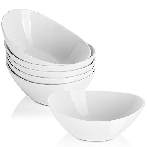LIFVER 18cm / 450ml Cuenco de Sopa de Porcelana/Ensaladera, Blanco Natural, Juego de 6