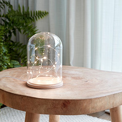 Lights4fun Campana de Cristal Minimalista con Base de Haya