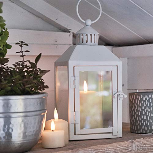 Lights4fun - Farolillo de Metal Blanco con TruGlow® Vela LED a Pilas para Uso en Interiores y Exteriores