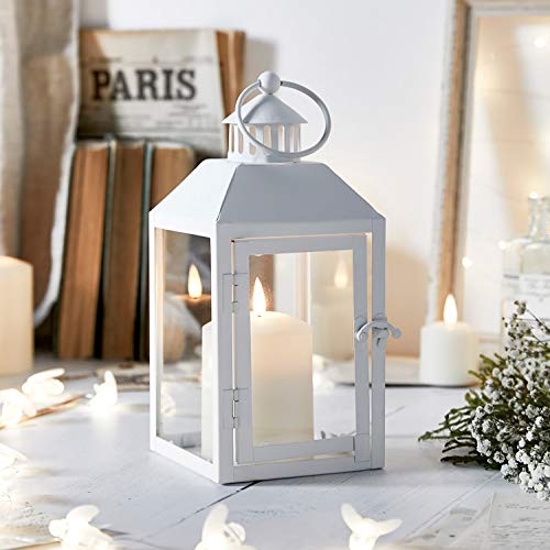 Lights4fun - Farolillo de Metal Blanco con TruGlow® Vela LED a Pilas para Uso en Interiores y Exteriores