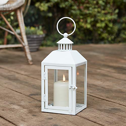 Lights4fun - Farolillo de Metal Blanco con TruGlow® Vela LED a Pilas para Uso en Interiores y Exteriores
