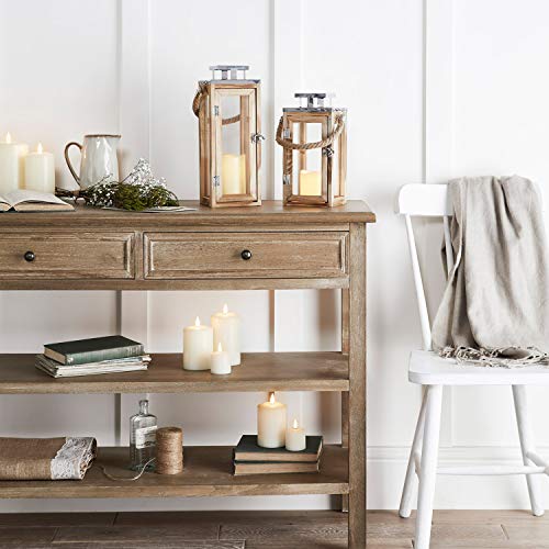 Lights4fun - Farolillo Grande de Madera con Vela LED a Pilas y Asa de Cuerda