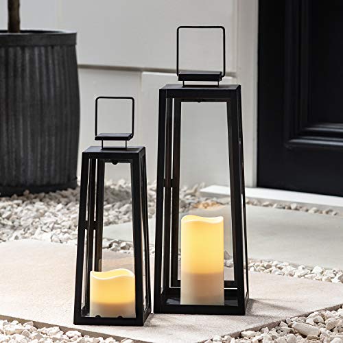Lights4fun - Juego de 2 Farolillos de Metal Negro con Velas LED para Interiores y Exteriores