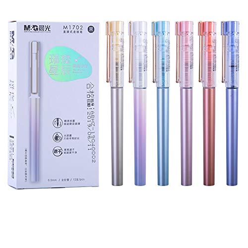 Lihgfw Firma de base acuosa 0,5 mm Las estrellas brillantes Limited Prensa pluma de gel Negro completo tubo de la aguja Pluma de carbono de secado rápido de recarga for los estudiantes con rodillo rec