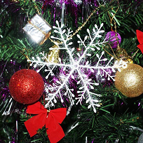 Limeo Adornos de Copo de Nieve Blanco de Plástico Decoraciones De Copos De Nieve Copos de Nieve Purpurina Copos de Nieve para Puertas, Vitrinas, Frentes de Vidrio y Más, 11 cm, Plástico, 90 Piezas