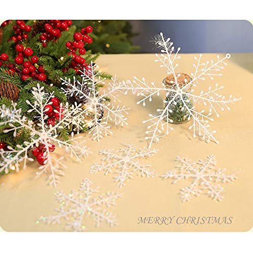 Limeo Adornos de Copo de Nieve Blanco de Plástico Decoraciones De Copos De Nieve Copos de Nieve Purpurina Copos de Nieve para Puertas, Vitrinas, Frentes de Vidrio y Más, 11 cm, Plástico, 90 Piezas