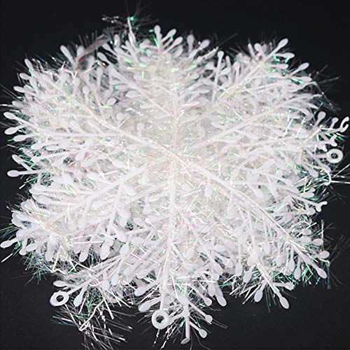 Limeo Adornos de Copo de Nieve Blanco de Plástico Decoraciones De Copos De Nieve Copos de Nieve Purpurina Copos de Nieve para Puertas, Vitrinas, Frentes de Vidrio y Más, 11 cm, Plástico, 90 Piezas