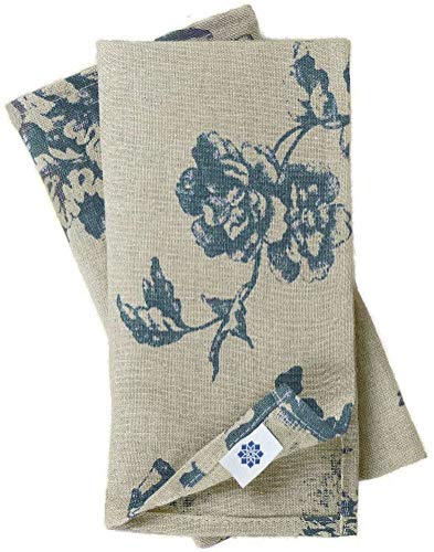Linen & Cotton Servilletas de Mesa de Madera Decoración de la Mesa Flores Diseño Floral -100% Lino, Azul Beige Natural (43 x 43cm) Shabby Chic Vintage Rústico para el Hogar Sala de Estar Campo Cabaña