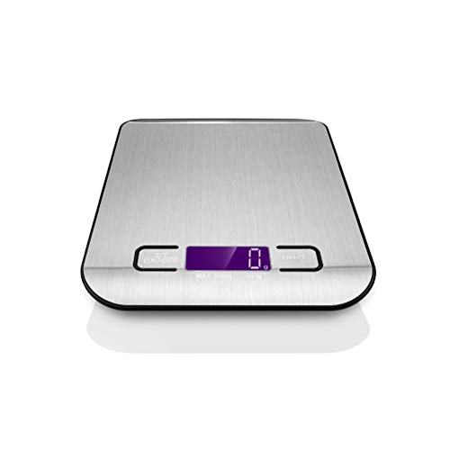 LIOOBO Balanza de pesaje de cocina digital de acero inoxidable Escala de alimentos portátil para cocina casera sin batería (Plata)
