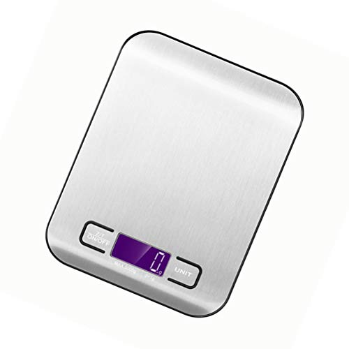 LIOOBO Balanza de pesaje de cocina digital de acero inoxidable Escala de alimentos portátil para cocina casera sin batería (Plata)