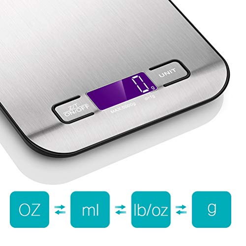 LIOOBO Balanza de pesaje de cocina digital de acero inoxidable Escala de alimentos portátil para cocina casera sin batería (Plata)