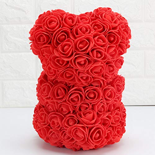 LIOOBO Rose Bear Hug Bear Artificial para Siempre Aniversario Cumpleaños Valentines Gift (Red)