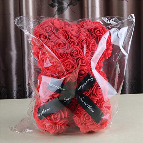 LIOOBO Rose Bear Hug Bear Artificial para Siempre Aniversario Cumpleaños Valentines Gift (Red)