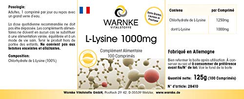 Lisina comprimidos - 1000mg - vegano - 100 comprimidos - aminoácidos