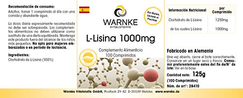 Lisina comprimidos - 1000mg - vegano - 100 comprimidos - aminoácidos