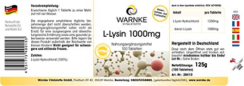Lisina comprimidos - 1000mg - vegano - 100 comprimidos - aminoácidos