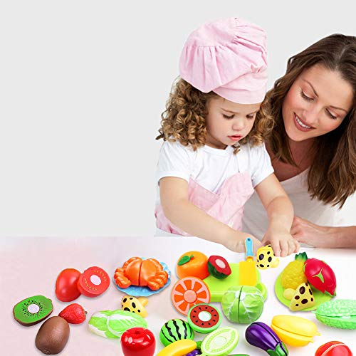 LIVEHITOP Alimentos de Juguetes 52 Piezas Juguetes de Cocina Cortar Frutas Verduras Temprano Desarrollo Educación Bebé Niños Juegos