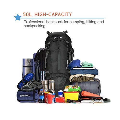 Lixada Mochila de Senderismo 50L con Cubierta Impermeable Mochila de Marcha Trekking Camping Deporte al Aire Libre