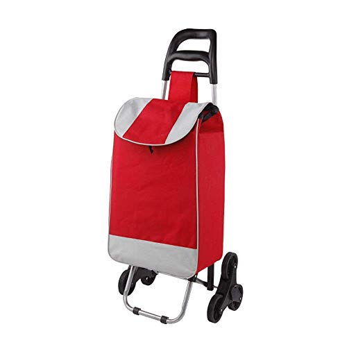 LIZANAN carretilla Carros impermeable de tela Oxford ligero color sólido Carrito de la compra plegable 6 Rueda de gran capacidad Shopper facilitarle la vida (color: rojo, tamaño: Tamaño libre) Compras