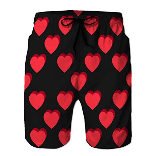 LJKHas232 Bañador de baño de Secado rápido para Hombre Pantalones Cortos de Playa Corazones Planos sin patrón Rojo y Negro Sexy XL