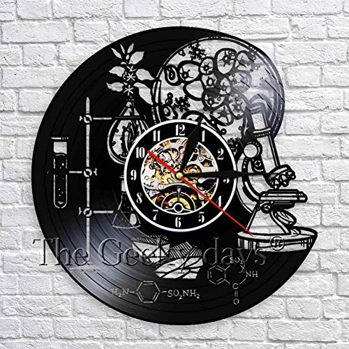 LKCAK Biología Química Ciencia Instrumento Reloj de Pared Molécula de oxígeno Fórmula química Decoración de Arte de Pared Reloj de Vinilo Relojes de Pared