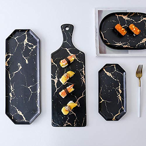 LLAAIT Creative Marble Stripe Rectángulo Grande y Redondo Cerámica Pizza Plato Utensilios de Cocina Porcelana Sushi Vajilla al por Mayor, 1 Piezas