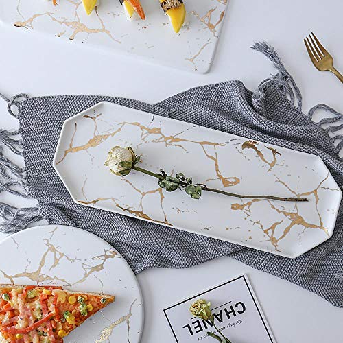 LLAAIT Creative Marble Stripe Rectángulo Grande y Redondo Cerámica Pizza Plato Utensilios de Cocina Porcelana Sushi Vajilla al por Mayor, 1 Piezas