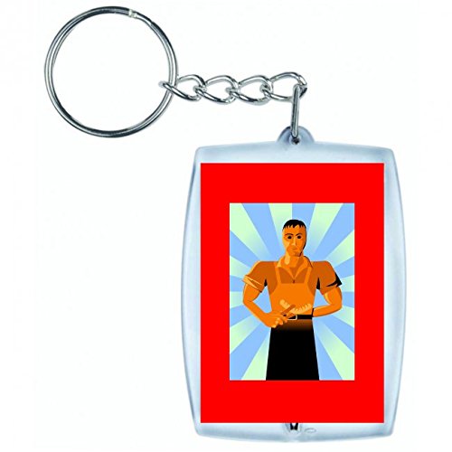 'Llavero "Grillen de BBQ de cocinar de Bratwurst de muñeco de cocina Chef de Grillmeister en blanco y negro de color azul de rosa de amarillo de color rojo de verde | Keyring – Funda colgante – Mochila colgante – Llavero rojo