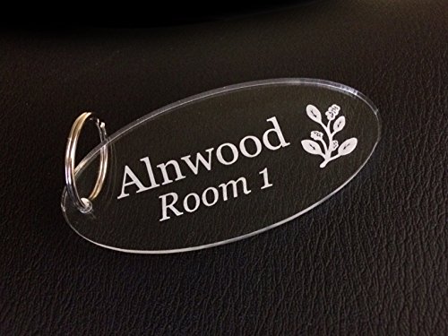 Llavero personalizable original – acrílico transparente, ovalado, grabado, ideal para casas de huéspedes y hoteles