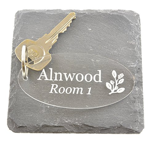 Llavero personalizable original – acrílico transparente, ovalado, grabado, ideal para casas de huéspedes y hoteles
