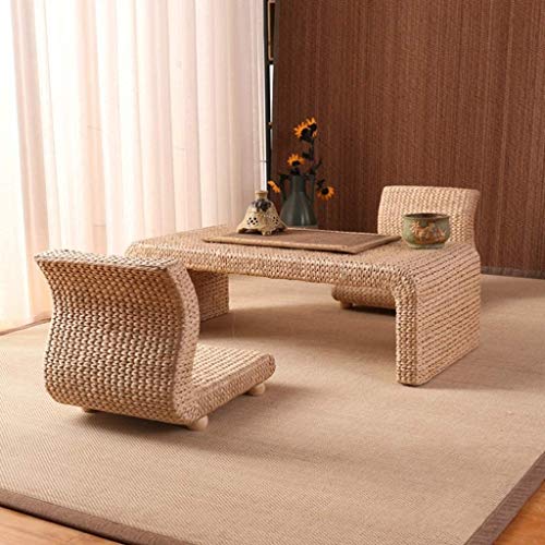 LLDKA Mesas Muebles de terraza Mesa de Madera y sillas de sólidos, Plataforma Baja, Tejidos a Mano, Medio Ambiente y sin Sabor sólido Esqueleto de Madera,S