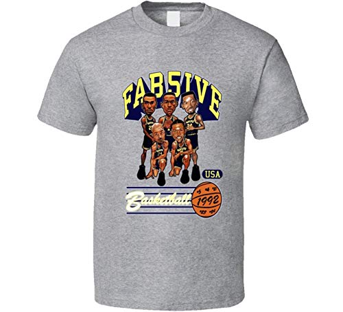 LLZQJ-DAA Fab Five Michigan Retro Caricatura Camiseta Gris