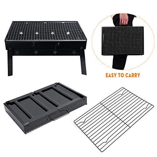 Locisne Barbacoa de Barbacoa Plegable portátil Parrilla de carbón para 3-4 Personas, Parrilla de Acero Negro para Acampar, Picnic, Cocinar en la Mesa, Viajar a la Fiesta en el jardín