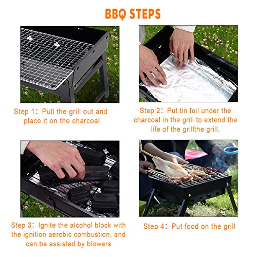 Locisne Barbacoa de Barbacoa Plegable portátil Parrilla de carbón para 3-4 Personas, Parrilla de Acero Negro para Acampar, Picnic, Cocinar en la Mesa, Viajar a la Fiesta en el jardín