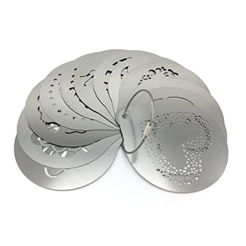 Lofekea - Plantillas de café barista, 16 plantillas de acero inoxidable para decoración de café con latte, capuchino o magdalenas