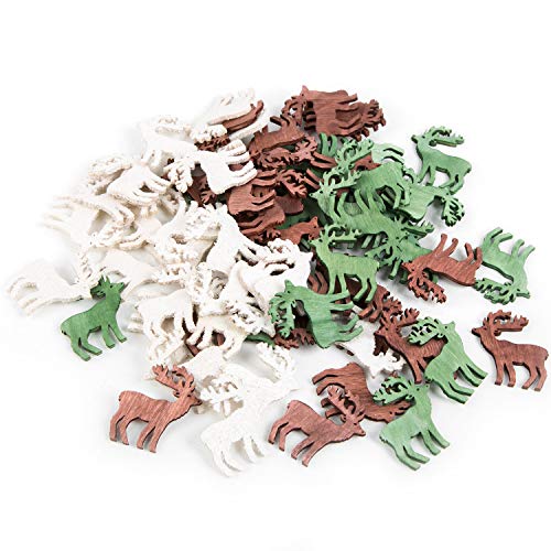 Logbuch-Verlag 70 Mini piezas de renos verde, marrón y blanco – Ciervo decoración navideña pequeña 4 cm mesa decoración decoración para mesa para espolvorear