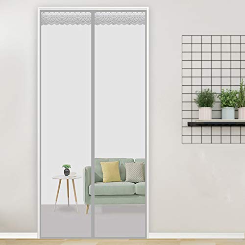 LOGO Mosquitera Puerta Magnetica 130x210cm(51x83inch) Cortina Puerta Exterior Pasar El Aire Anti Insectos Moscas y Mosquitos para Puertas de Salón, Balcón, Corredor, Gris