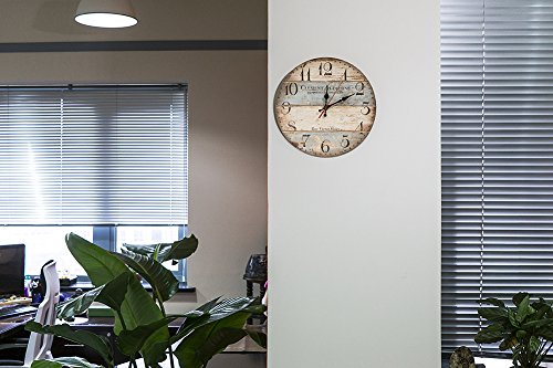 LOHAS Home Reloj de pared redondo, de madera, con diseño vintage, silencioso, de 30,5 cm
