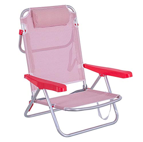 LOLAhome Silla de Playa Baja con cojín de 4 Posiciones de Aluminio y textileno (Coral)