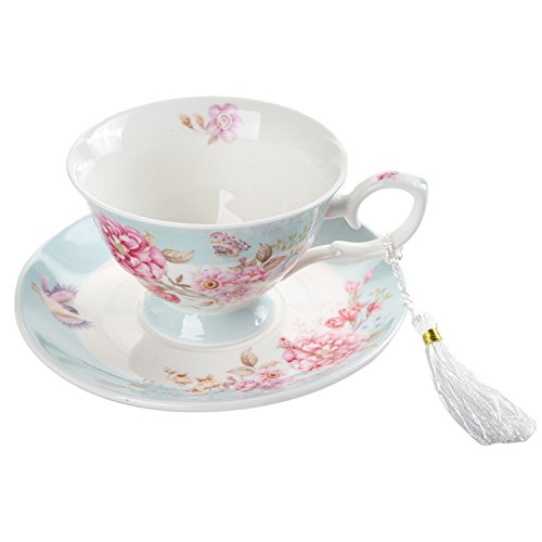 London Boutique Juego de 4 Tazas de té y platillo de Porcelana Estilo Shabby Chic, Vintage, Caja de Regalo (1 Juego de 4)