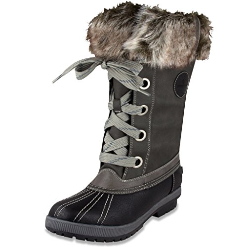 Londres niebla mujer Melton frío clima impermeable nieve bota, (negro / gris (Black/Grey Waterproof)), 42 EU