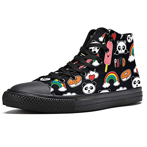 LORVIES Donuts de Panda lindo y diseño de corazón de nubes de helado, zapatillas altas de tela para hombre, zapatillas deportivas, (multicolor), 45 EU